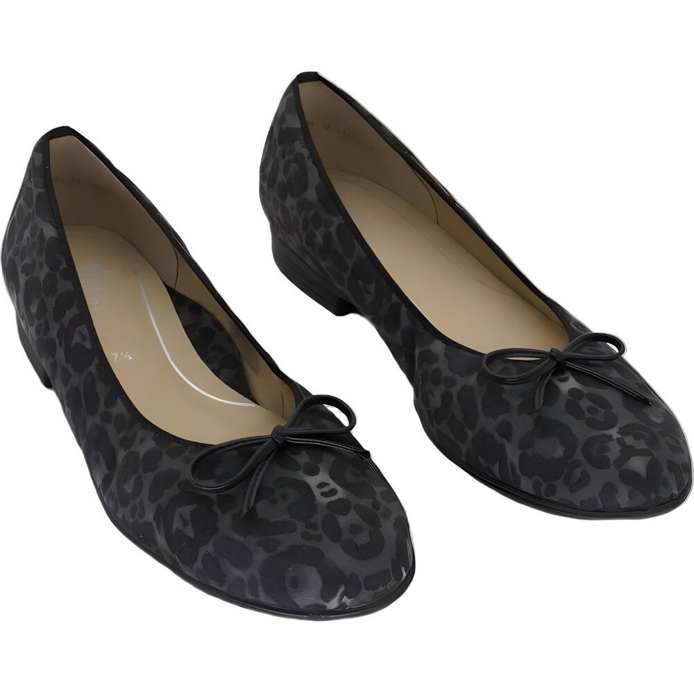 Ara Black Gray Leopard Print Ballet Flats